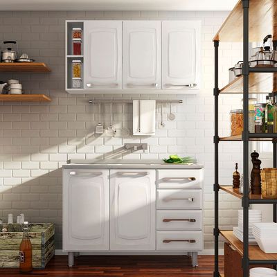 Cozinha Modulada Itatiaia Diamante com 2 peças, 5 portas e 4 gavetas - 120 cm de largura Branco