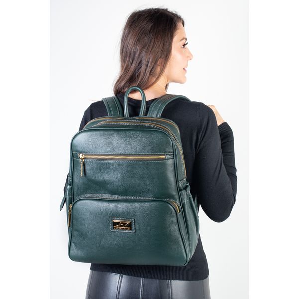 Mochila grande de couro liso Zooey Verde Militar