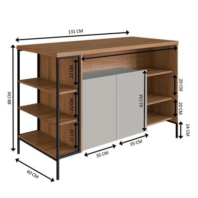 Mesa Ilha Gourmet 131 Cm 2 Portas P1035 Arenas Mell Pp Milani Store