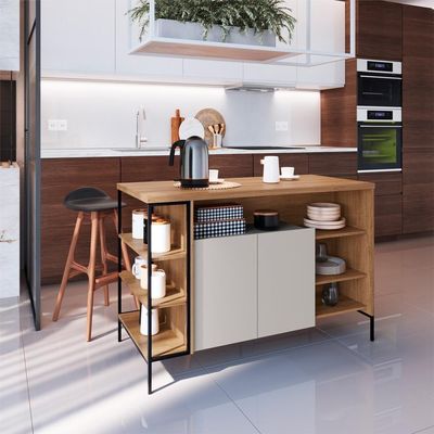 Mesa Ilha Gourmet 131 Cm 2 Portas P1035 Arenas Mell Pp Milani Store