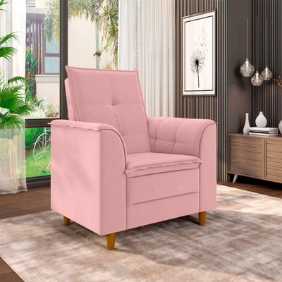 Poltrona Amamentação Confortável Com Puff Ayla Veludo rosa