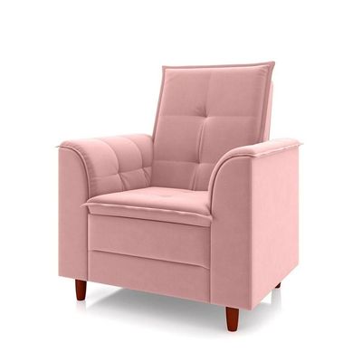 Poltrona Amamentação Confortável Com Puff Ayla Veludo rosa
