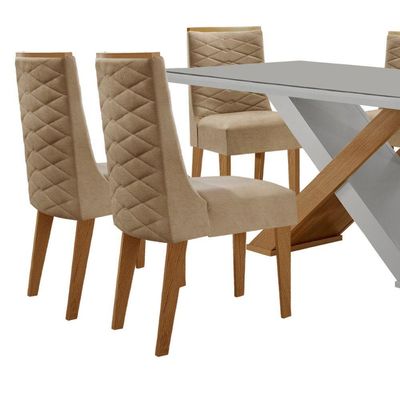 Mesa Sala De Jantar Carol 180cm E 6 Cadeiras Safira Moderna Turim / Off White / Imbuia