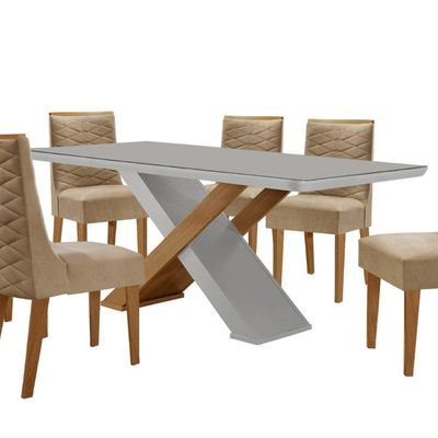 Mesa Sala De Jantar Carol 180cm E 6 Cadeiras Safira Moderna Turim / Off White / Imbuia