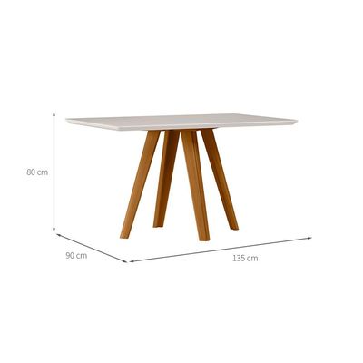 Mesa de Jantar Retangular com Tampo de Vidro Mariah Off White e Ipê 135 cm