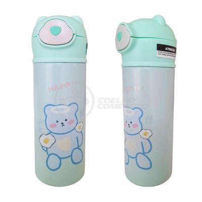 Garrafa Infantil Térmica 420ml De Ursinho Verde Ideal Para Bebidas Quentes E Frias Até 12h