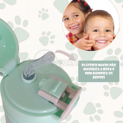 Garrafa Infantil Térmica 420ml De Ursinho Verde Ideal Para Bebidas Quentes E Frias Até 12h