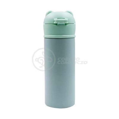 Garrafa Infantil Térmica 420ml De Ursinho Verde Ideal Para Bebidas Quentes E Frias Até 12h