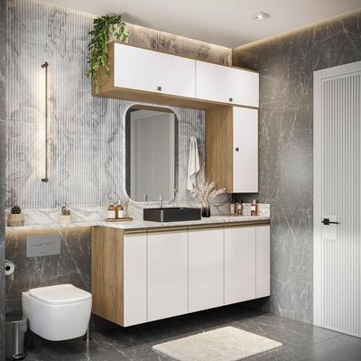 Conjunto Para Banheiro Kappesberg Celeste 7 Peças Nogueira/branco 160cm