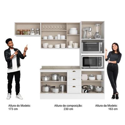 Cozinha Completa Milla Pop 100% Mdf Armário E Balcão Branco Carraro