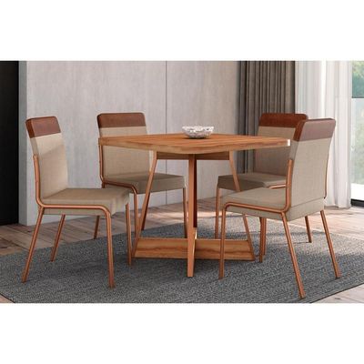 Sala De Jantar Completa átria 1593 Aço C- Tampo Madeirado 90x90cm E 4 Cadeiras Duo Rose-freijó-nogal - Rose-areia - Caramelo - Carraro