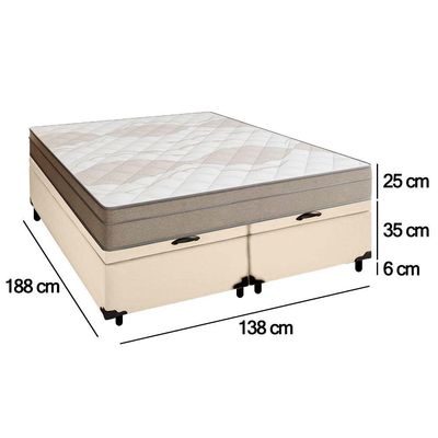 Cama Box Baú Casal Bipartido Sintético + Colchão De Molas Ensacadas Portobel Ipanema 138x188x66cm Bege