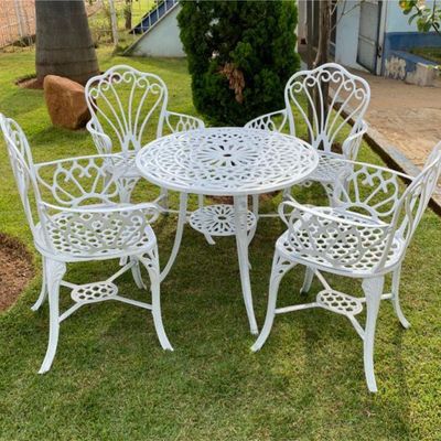 Conjunto De Jardim Modelo Fortaleza Mesa E 4 Cadeiras Branco
