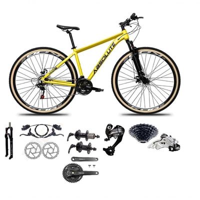 Bicicleta Aro 29 Absolute Nero 5 Câmbios 27v Shimano Altus Freios Hidráulicos Pneu Com Faixa - Amarelo Tam.15