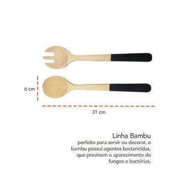 Pegador de Salada Alimentos Colher Garfo 31cm Bambu ECO 2un