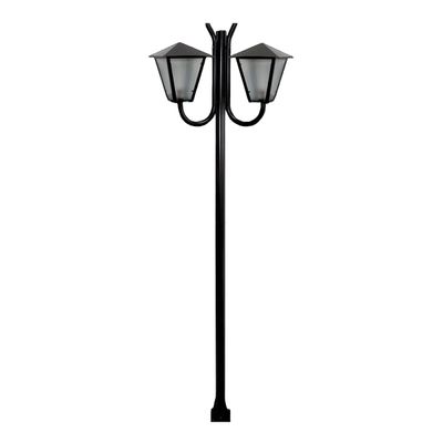 Poste Braço Curvo Luminária Romana Dupla Jardim Preto 200cm