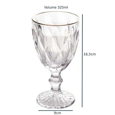 Taça De Água Com Filete Dourado Diamond Lyor 325ml - Vidro
