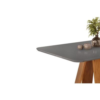 Mesa De Sala Jantar Celeste C- Tampo Madeirado Vidro Curvo 120x90cm Freijo-cinza Urbano - Dj Móveis