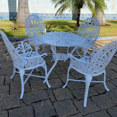 Conjunto De Jardim Modelo Palmeirão Mesa E 4 Cadeiras Branco