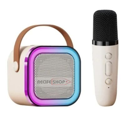 Caia na Festa com a Caixa de Som Bluetooth Rosa + Microfone para Karaokê com LED