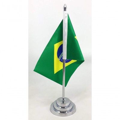 Bandeira Mesa Dupla Face Brasil Mastro 29 Cm Alt Cetim