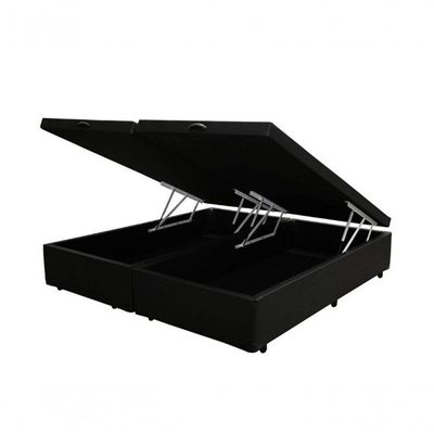 Cama Box Baú Queen 158 Tecido Preto Com Colchão Alegro Bello Box D28 Cinza 58x158x198