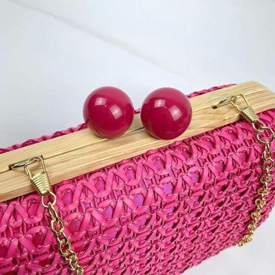 Bolsa Clutch Textura Palha Com Alça De Ombro Tranversal Festa Casamento pink
