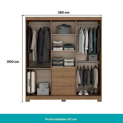 Guarda Roupa Casal 4 Ptas C/ Espelho Fit Carraro Freijó/offw