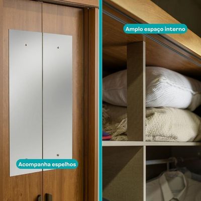 Guarda Roupa Casal 4 Ptas C/ Espelho Fit Carraro Freijó/offw