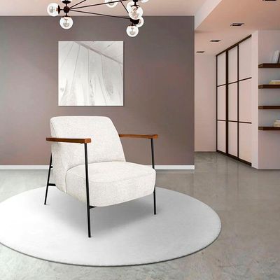 Kit 2 Poltronas Decorativa Eros Linho Bouclê Com Base De Ferro Preto SSX Multicoisas Bege