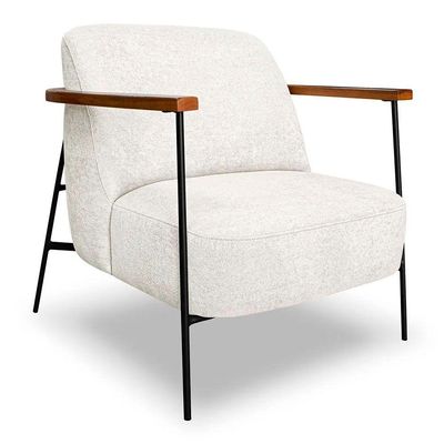 Kit 2 Poltronas Decorativa Eros Linho Bouclê Com Base De Ferro Preto SSX Multicoisas Bege