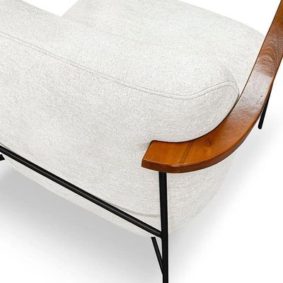 Kit 2 Poltronas Decorativa Eros Linho Bouclê Com Base De Ferro Preto SSX Multicoisas Bege