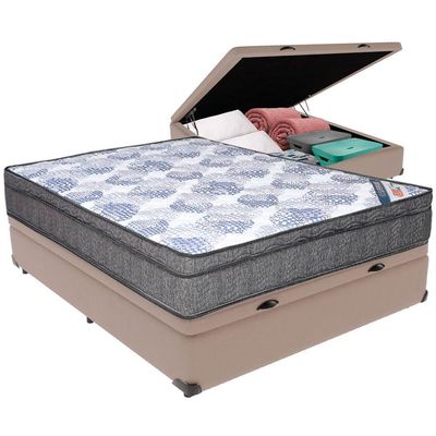 Cama Box Baú Bege E Colchão Iso Superpocket Molas Ensacadas Casal Ortobom