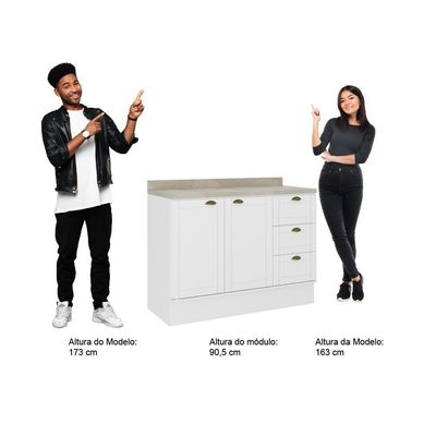 Balcão Milla Mdf 2 Portas 3 Gavetas Branco 120cm Carraro