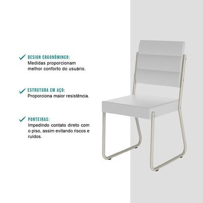 Conjunto 2 Cadeiras 1736 Tubo Prata Napa Branca Carraro