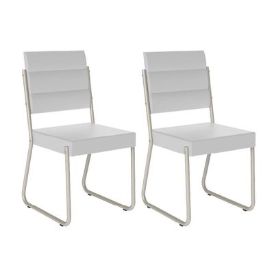 Conjunto 2 Cadeiras 1736 Tubo Prata Napa Branca Carraro