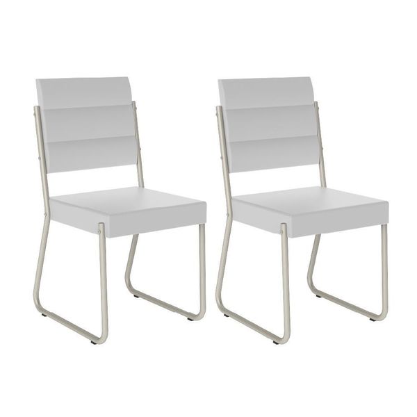 Conjunto 2 Cadeiras 1736 Tubo Prata Napa Branca Carraro