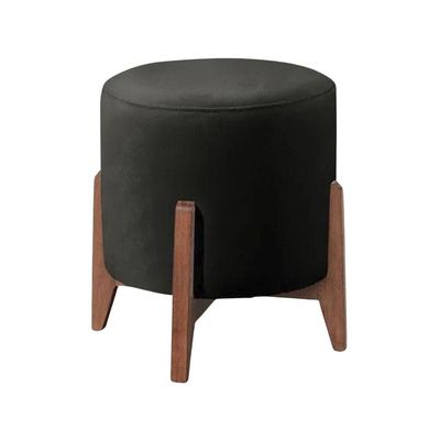 Puff Estofado Decorativo Redondo Sala De Estar Madrid Suede preto