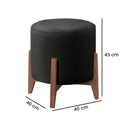 Puff Estofado Decorativo Redondo Sala De Estar Madrid Suede preto