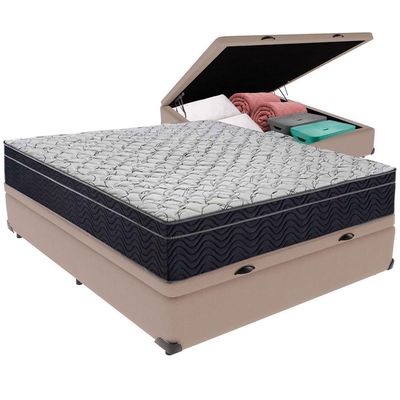Cama Box Baú E Colchão Airtech 150 Espuma D45 Viúvo Ortobom Viúvo Bege