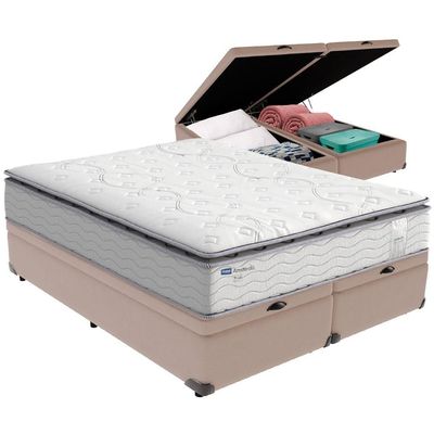 Cama Box Baú Bege E Colchão Amsterdã Molas Ensacadas Queen Probel