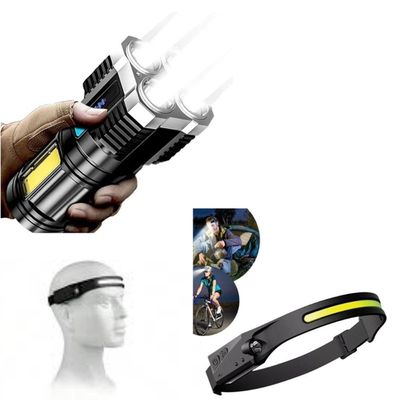 Kit Lanterna Tática Potente Alto Brilho + Lanterna Led De Cabeça Profissional Recarregável Preto