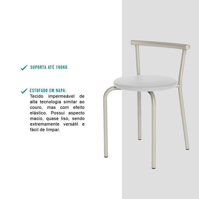 Conjunto 4 Banquetas Tubo Prata Napa Branca 105 Carraro