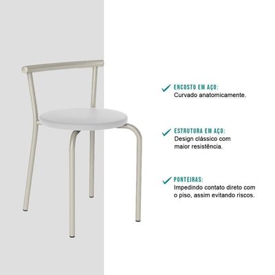 Conjunto 4 Banquetas Tubo Prata Napa Branca 105 Carraro