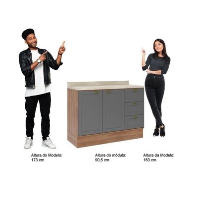 Balcão Milla 2 Portas 3 Gavetas Nog-cinza 120cm Carraro