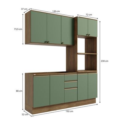 Cozinha Compacta Celeste Kappesberg 100% Mdf Nogueira/verde 190cm