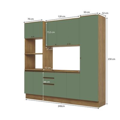 Cozinha Compacta Celeste Kappesberg 100% Mdf Nogueira/verde 240cm