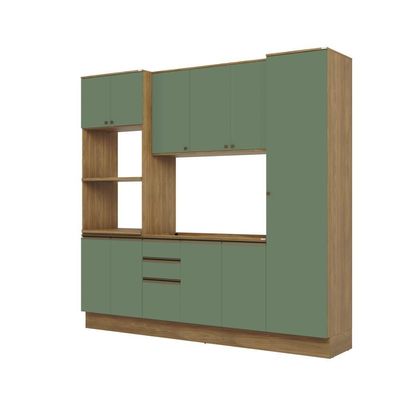 Cozinha Compacta Celeste Kappesberg 100% Mdf Nogueira/verde 240cm