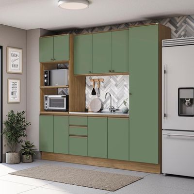 Cozinha Compacta Celeste Kappesberg 100% Mdf Nogueira/verde 240cm