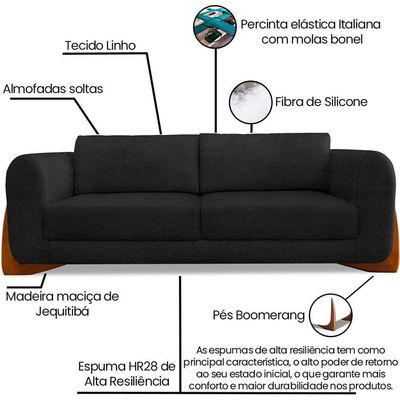 Sofa Jolie 3 Lugares 220cm Pes Boomerang Linho Boucle 3304 Ezz 3304